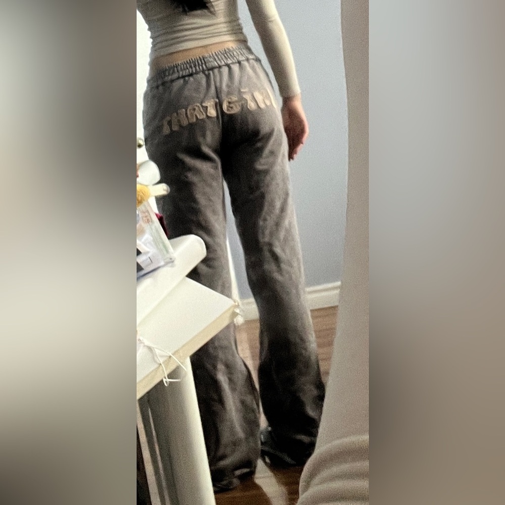 Gray Sweatpants with Embroidered Text